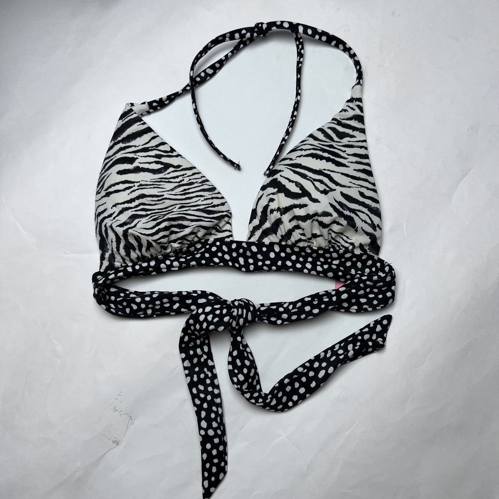 Victoria's Secret Triangle Top Black White Tiger Print Polka Dot Small w/ Pads